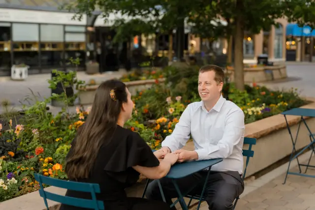 Sharing a café table downtown