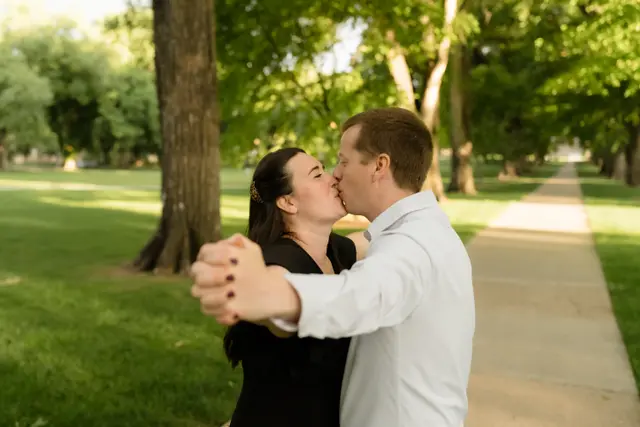 Dancing on the tree-lined path