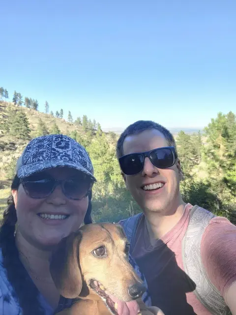 Trail selfie with our dachshund