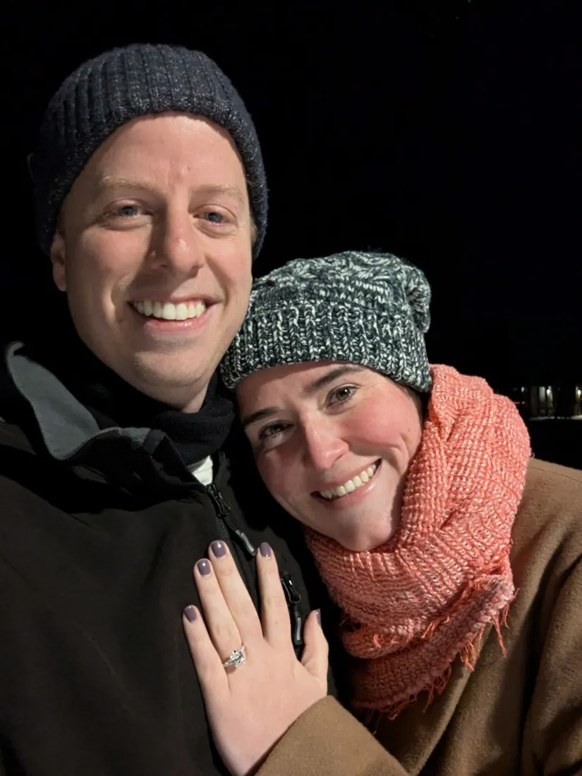 Brianna showing off her engagement ring on the night Evan proposed